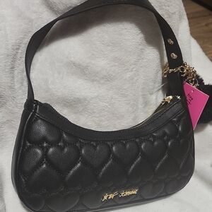 Betsey Johnson Black Heart-Quilted Shoulder Bag